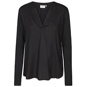 KAFFE Dames Basic Blouse met lange mouwen met V-hals Soft Viscose, Zwart Diep, 46