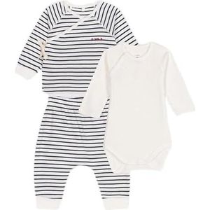 Petit Bateau Uniseks jumpsuit voor baby's, Marshmallow/smoking, ENSEMBLE 3 PIECES MAR/SM3M