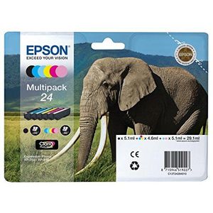 Epson 24 echte olifant Multipack, 6-kleuren Claria Photo HD inktcartridges