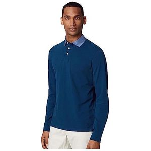Hackett London Heren geweven kraag LS poloshirt, blauw (middernacht), XXL, Blauw (middernacht), XXL