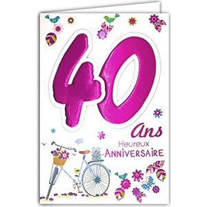 Age Mv 69-2032 verjaardagskaart 40 jaar, dames, motief fiets, geschenk bloemen vogels