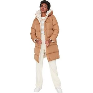 Trendyol Vrouwen oversized puffer capuchon geweven jas, Bruin, M