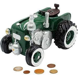 Dekohelden24 Spaarpot als tractor van poly - spaarauto - spaarpot in groen met rubberen sluiting, afmetingen L / B / H: ca. 16 x 11 x 11 cm