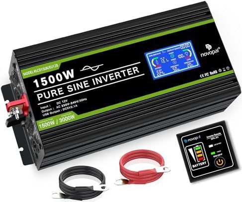 NOVOPAL - Spanningsomvormer - 12 V naar 230 V - 1500W - LCD Scherm - USB-poort - 5 Meter Afstandsbediening