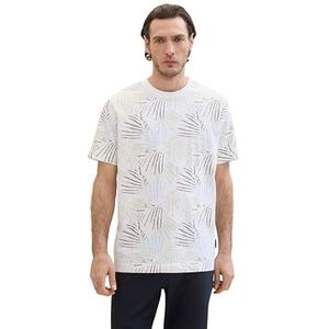 TOM TAILOR Basic T-shirt voor heren met all-over print, 35850 - White Big Leaf Design, XXL