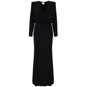 Swing Fashion Greta Zwarte jurk met lange mouwen, rechte snit en stretchmateriaal, XS/S, ideaal voor huwelijksrecepties en ballen, zwart, S