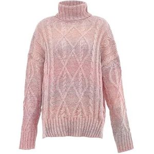 myMo Dames coltrui, trendy gestructureerde pullover polyester PINK GEEL maat XS/S, roze/geel., XS