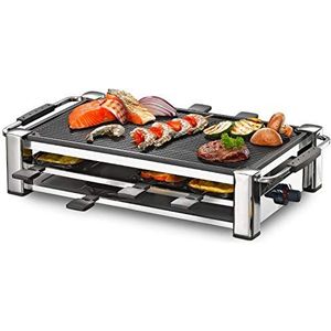 ROMMELSBACHER RCC 1500 Raclette-grill, Extra Lange Kabel 2 m, Tafelgrill Voor 8 Personen, Geribbeld Aluminium Drukgietijzeren Grillplaat, Xylan Plus Anti-Aanbaklaag, Parkeerdeksel, 1500 W, Chroom