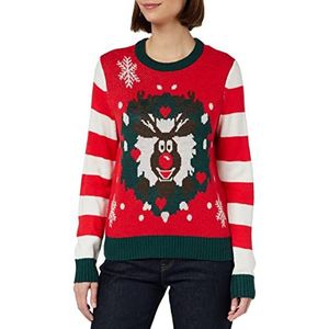 ONLY Dames ONLXMAS Deco Stripe L/S Box KNT Pullover Sweater, High Risk Red/Patroon: W. Ponderosa Pine/Slate Black/Cloud Dancer, M (4-pack)