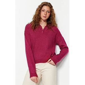 Trendyol Dames Regular Fit Basic Hood Knitwear Sweater, Fuchsia, S