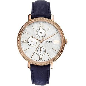 Fossil Jacqueline horloge voor dames, chronograaf uurwerk met roestvrij stalen of leren band, Blauw en roségoudkleur