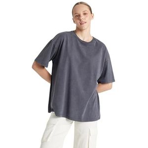 DeFacto Oversized crop tops voor dames, klassiek basic shirt voor dames, comfortabel oversized shirt voor vrouwen, antraciet, S
