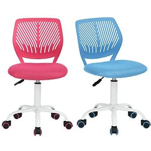 FurnitureR 2 kleurrijke bureaustoel voor thuis, ergonomisch, verstelbaar, in hoogte draaibaar, computerstoel voor thuis, kantoor en studie, metaal, roze, blauw, 38,5 cm x 40 cm x 75-87 cm