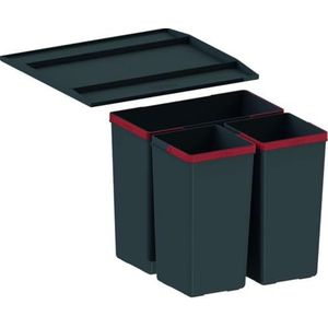 FRANKE | Afvalemmer EasySort 450-1-2 (121.0494.150) | Containers : 14.5L + 2 x 7.5L | Kleur : zwart