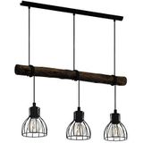 EGLO Hanglamp Horningtops, 3-lichts hanglamp vintage, industrieel, retro, hanglamp van staal en hout, eettafellamp, woonkamerlamp hangend in zwart, do