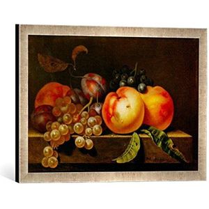Fotolijst van 17e eeuw ""Pêches, prunes et raisins"", kunstdruk in hoogwaardige handgemaakte fotolijst, 60x40 cm, zilver raya