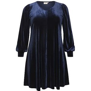 Kaffe Curve Plus-size damesjurk met lange mouwen en V-hals, Midnight Marine, M/Petite