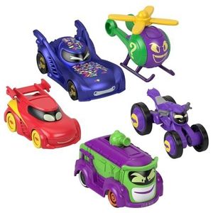 Fisher-Price DC Batwheels speelgoedauto's op schaal van 1:55, set van 5, Bam Batmobiel Redbird Prank Bibi en Quizz, Batcast metalen voertuigen, 3 jaar en ouder, HML21