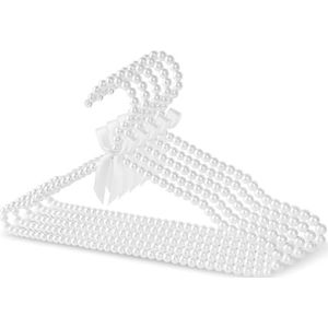 Linkidea 5-pack parel kralen kleerhangers, plastic elegante kleding jurk broek hanger, kast jas opslag organizer standaard hangers (wit)