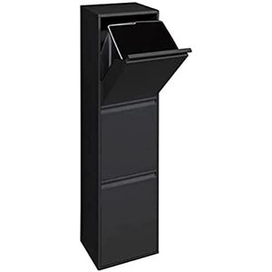 ARREGUI Basic CR306-B Afval- en recyclingcontainer van staal met 3 vakken, keukenafvalemmer, recyclingcontainer voor thuis of op kantoor, 3 x 17 l, 51 l, zwart