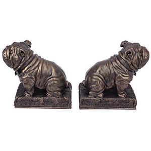 Design Toscano Brits mascotchen Bulldog boekensteunen, polyhars, bronsafwerking, 15 cm, set van 2