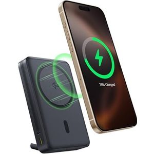 Baseus Nomos Qi2 Magsafe Powerbank, 15W Magnetische Powerbank voor iPhone 16/15/14/13, Externe Batterij 45W USB-C Snel Opladen, 10000mAh Powerbank Opvouwbaar met Display, Klein Maar Sterk, Zwart