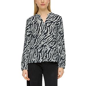 S.Oliver Geweven Blousetop met All Over Print en Plooien Zwart/ Wit