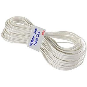 HIMRY KX_TKB5090-wit rubberen koord spoel elastisch koord, polyester, wit, 3 mm x 100 meter