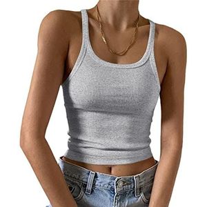 Artfish Mouwloze tanktop voor dames, nauwsluitend met ronde hals, geribbeld gebreid, basic cami-shirts, 01#short Heather Grijs, M