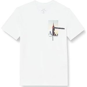 Armani Exchange Heren bedrukt logo, slim fit, stretch katoenen T-shirt, wit, XS
