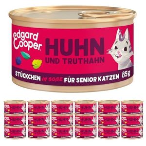 Edgard & Cooper Set van 18 nat, graanvrij, kattenvoer, 85 g (set van 18) - echt voedsel, voedzame slachtafval, gezonde ingrediënten (Senior - kip/diner)