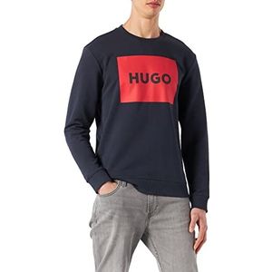 HUGO Duragol222 Pullover voor heren, van katoen-terry met rode logo-print, Dark Blue405, XS
