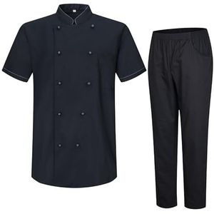 MISEMIYA - Koksjas en broek voor heren, koksjas voor heren, hosteleria-uniform - 8501B-8312, Zwart, L