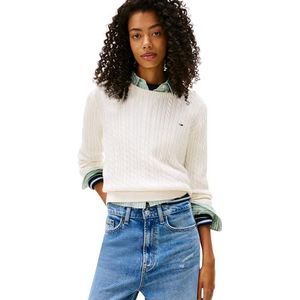 TOMMY JEANS TJW Cable Essential Sweater voor dames DW0DW22165, wit, XXS, Wit (Oud Wit), XXS