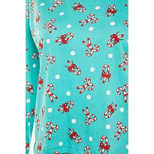 Trendyol Dames met slogan geweven T-shirt-broek pyjamaset, Groen, XS