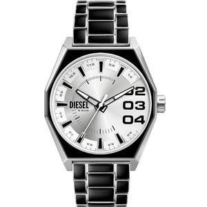 Diesel Scraper horloge voor heren, Quartz uurwerk met Siliconen, roestvrij stalen of leren band, Zwart en zilvertint, 43MM