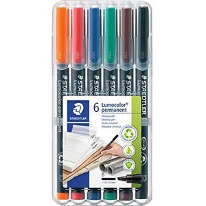 Staedtler 314WP6 - Lumocolor foliestiften in opsteldoos, waterbestendig, 6 pennen, schrijfdikte B