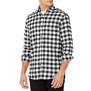 Amazon Essentials Men's Flanellen overhemd met lange mouwen (verkrijgbaar in grote en lange maten), Zwart Geruit, M