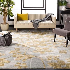 Safavieh Evoke Collection EVK236P tapijt, bloemenpatroon, pluisvrij, vuilafstotend, voor woonkamer, slaapkamer, 1,5 m x 2,5 m, grijs/goud