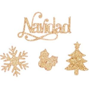 Craftelier - Stansvorm van plexiglas met woord: Kerstmis | Licht en bevestigd met lijm of dubbelzijdig plakband | Afmeting: 6,5 x 3,5 cm | Kleur: Goud met glitter