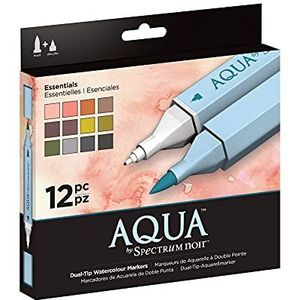 Spectrum Noir Aqua Artist's Water Based Dual Penpunt Marker Kleurpennen, Essentials, Pack van 12, 19 x 18,4 x 2,1 cm