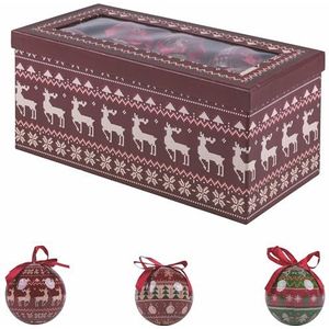 Santa's House, set van 12 kerstballen, diameter 7,5 cm, glanzend, in geschenkdoos, rendier, stoffen look