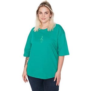 Trendyol Vrouwen Plus Size Regular Basic Crew Neck Knit Plus Size T-shirt, Groen, XXL grote maten