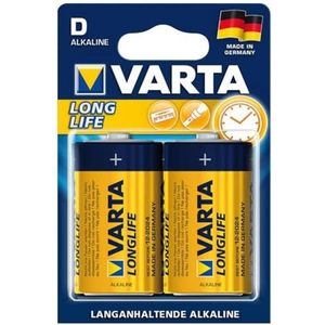 VARTA Longlife D Mono LR20 Batterij (verpakking met 4 stuks) Alkaline Batterijen - Made in Germany - ideaal voor afstandsbediening radio wekker en klok