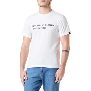 Replay Heren Regular Fit T-shirt van katoen, 011, natuurlijk wit., L