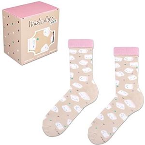 ZOOKSY - Kleurrijke sokken voor dames en heren, grappige kousen met katoen, perfect cadeau, grappige uniseks sokken, lichtbruin en roze, maat 36-40, Warme winterbox