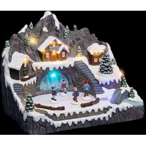 FéERIC Lights & Christmas – kerstdorp verlicht – nachtlampje voor Kerstmis, bevroren vijver, 13 lampen, beweging en muziek