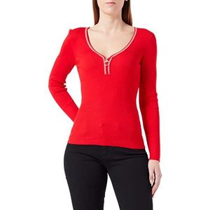 Morgan Dames pullover lange mouwen V-hals Manzi rood TL, Lichtgevend rood/gebroken wit, L
