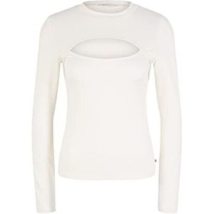 TOM TAILOR Denim Dames T-shirt met lange mouwen 1035376, 10348 - Gardenia White, XL