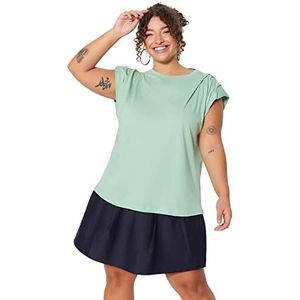 Trendyol Dames Relaxed fit Basic ronde hals gebreide plus grootte blouse, mint, 3XL, Munt, 3XL grote maten